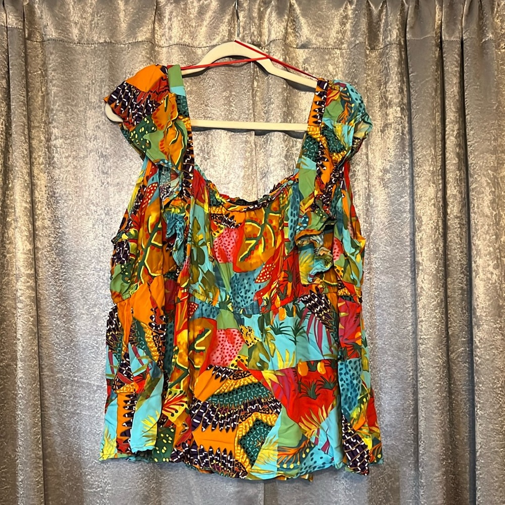 Rachel Zoe Tropical Print Flutter Sleeve Blouse